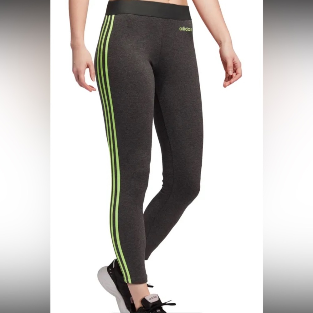 Adidas Charcoal Leggings with Neon Green Stripes size S EUC! - Picture 2 of 8